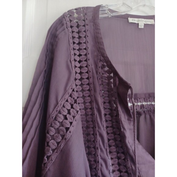 Daniel Rainn amethyst boho blouse L crochet semi-sheer peasant pullover top - Picture 3 of 9